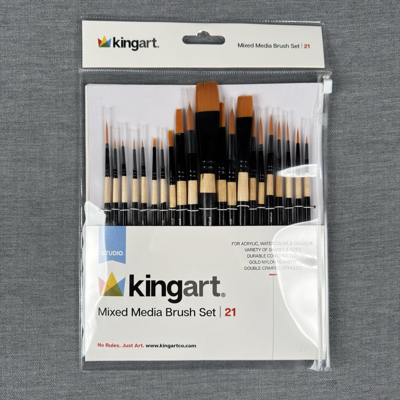 Kingart Studio: Mixed Media Brush Set for Acrylic, Watercolor & Gouache 21-Pack