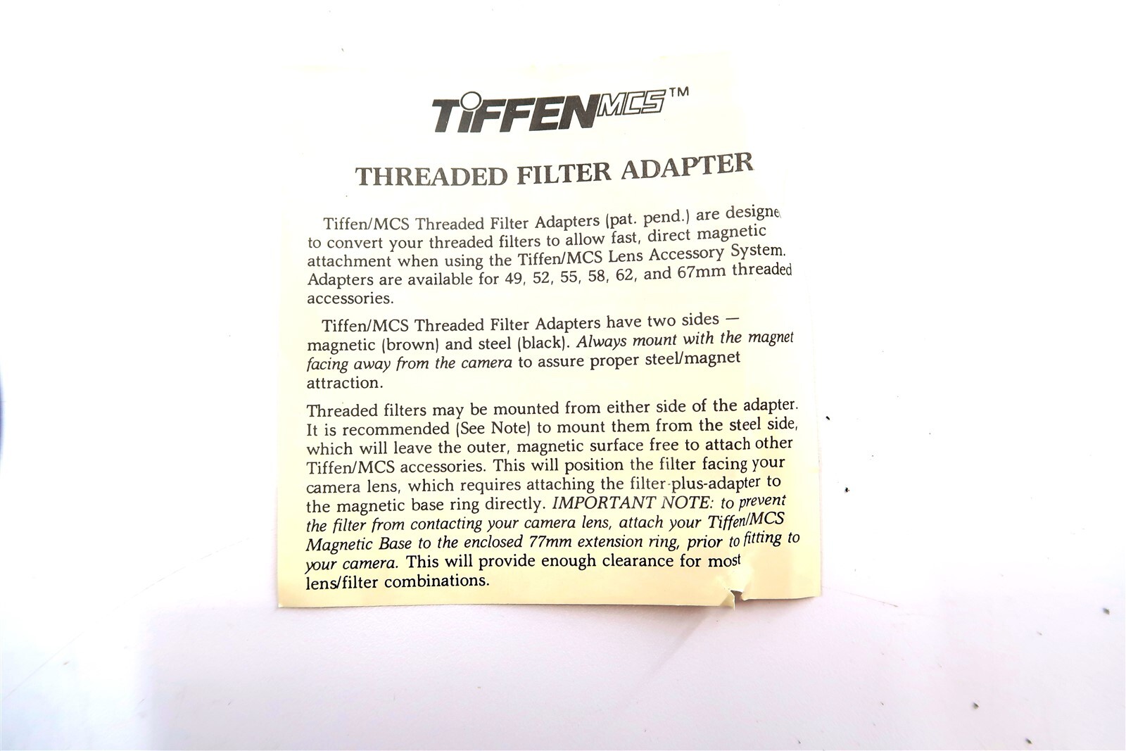TIFFEN MCS 49mm Adapter Ring Treaded Magnetic with Original Box