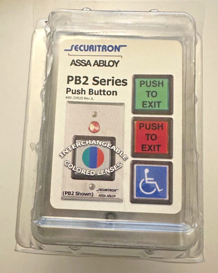 NEW SECURITRON PB22 Stainless Steel Push to Exit Button, DPST, Momentary, 5A