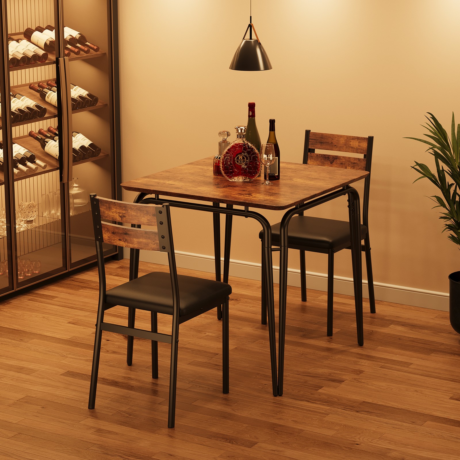 3 Piece Dining Set Gray Black Storage Compact Kitchen Dining Room Square Modern