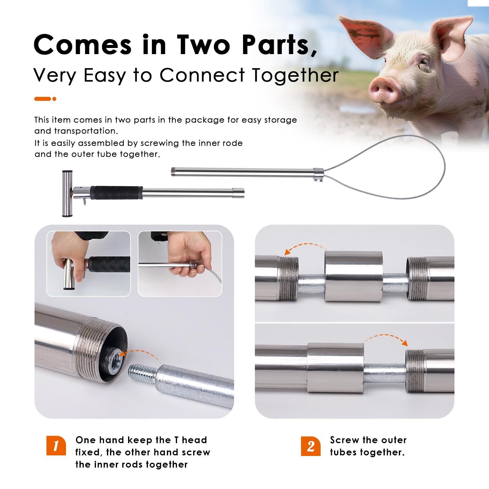 Dog Catcher Pole Animal Control Pole Stainless Steel Pig Holder Catcher Cat C...