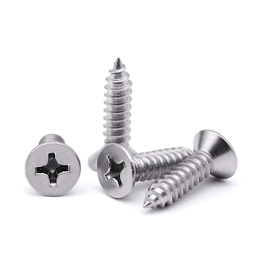 #6 x 1 (100 pcs) Flat Head Sheet Metal Screws, 304 Stainless x 1", Silver