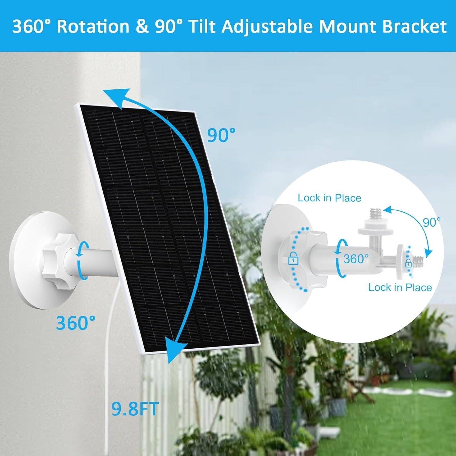 Versatile USB Solar Panel with 9.8FT Cable for All Weather Security Cameras