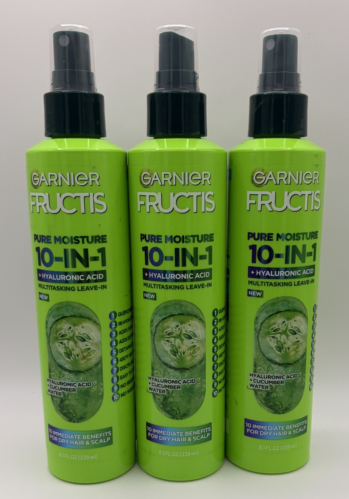 New 3PK Garnier Fructis Pure Moisture 10-IN-1 Leave-In 8.1 OZ EA
