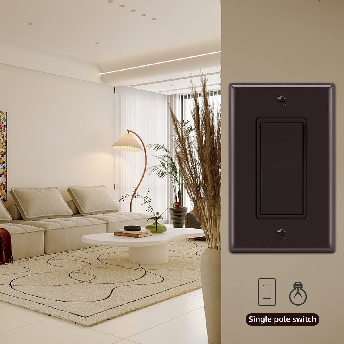 10 Pack Decora Light Switch Brown, Single Pole Paddle Rocker,15A 120V/277V