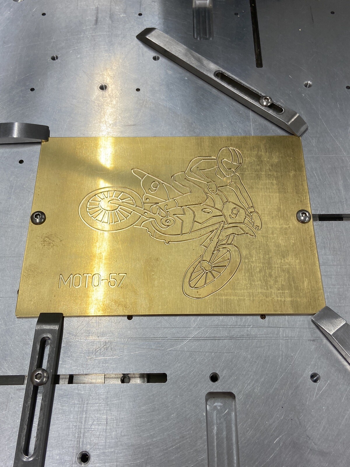 LARGE DETAILED MOTOCROSS SOLID BRASS MASTER TEMPLATE FOR NEW HERMES FONT TRAY