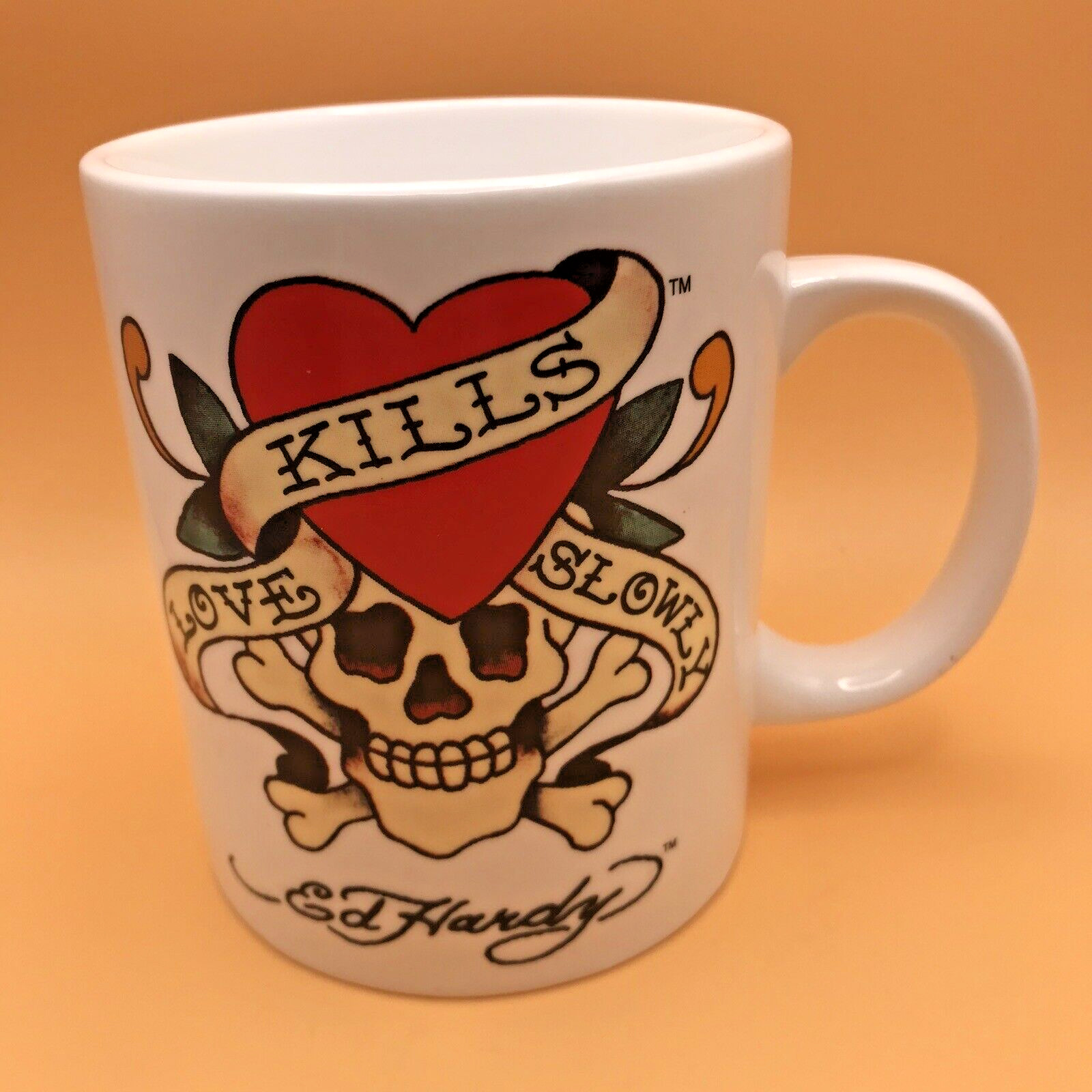 Ed Hardy Collectors Coffee Mug Rose Skull Love Kills Slowly Tattoo Art