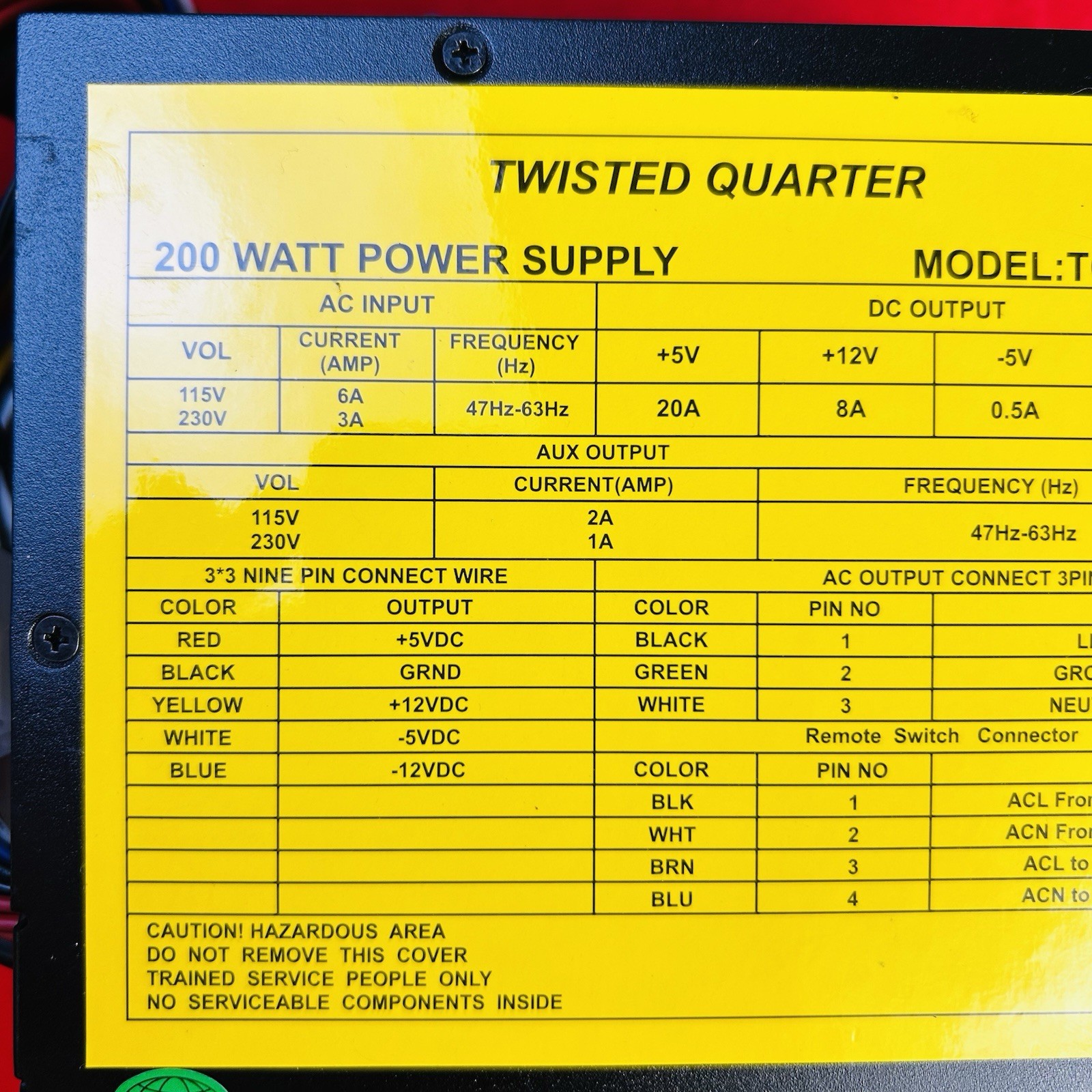 Twisted Quarter Arcade Power Supply With Cords New Tested