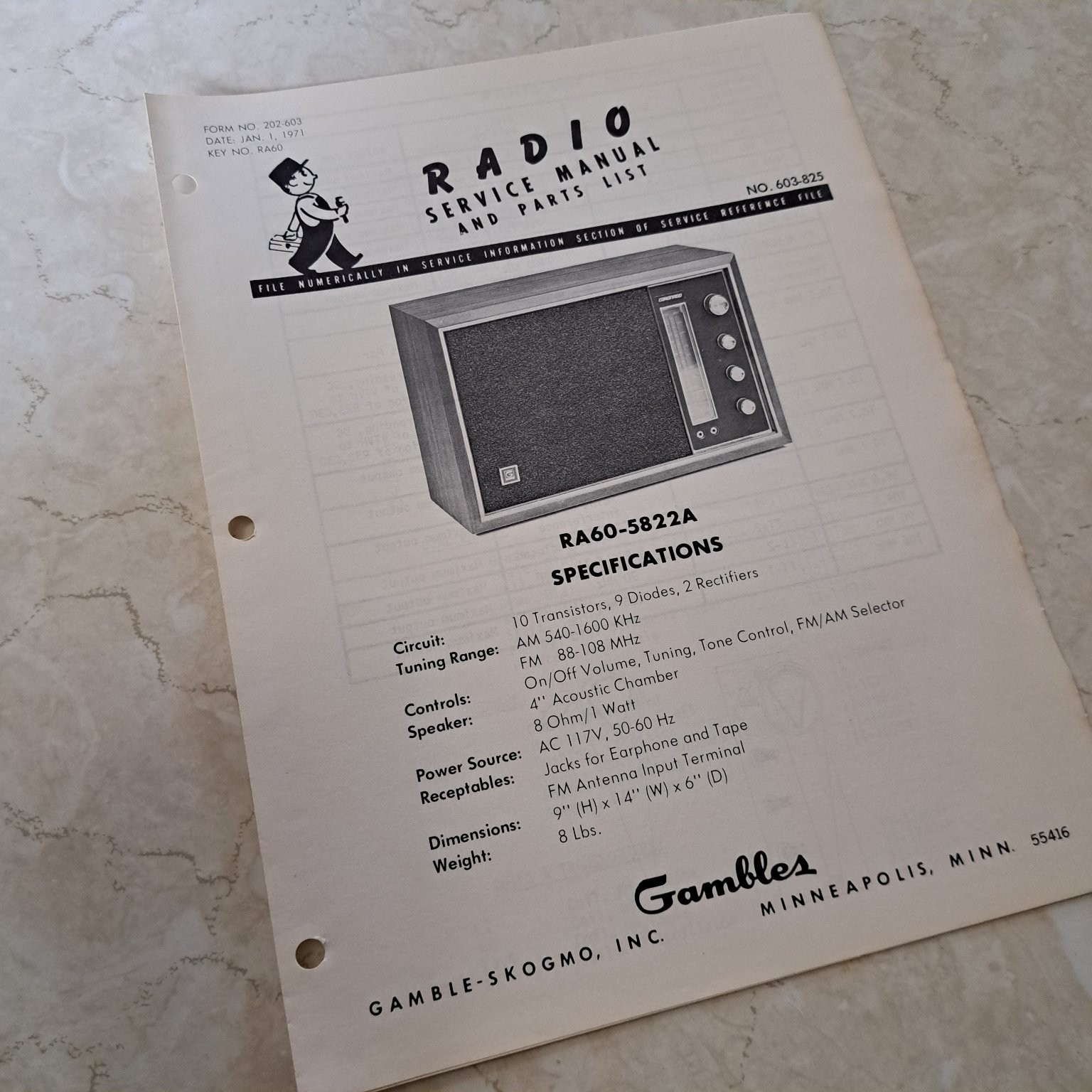 Gambles RA60-5822A Radio Service Manual 1971 Parts List