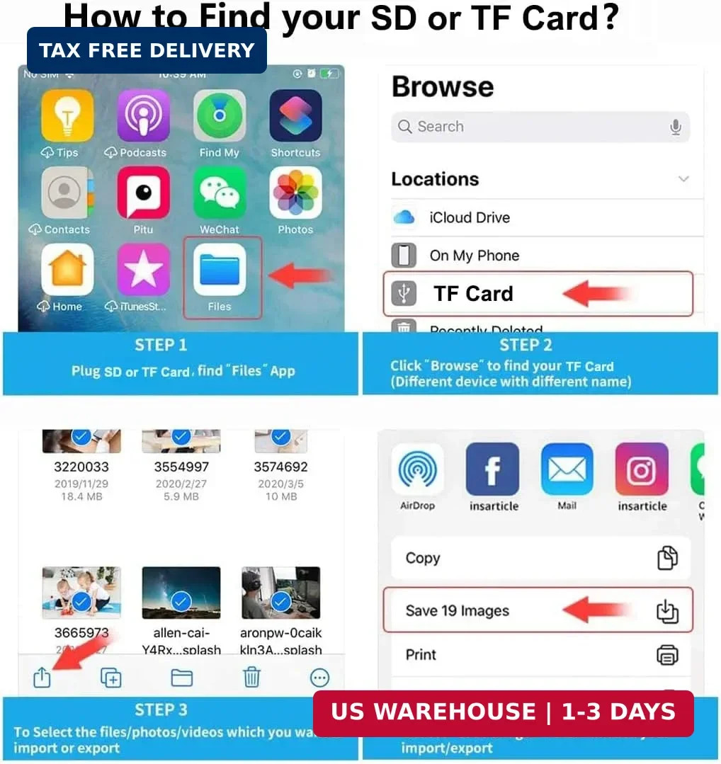 Apple MFi Certified SD Card Reader for iPhone, USB-C & Lightning to SD TF Card U
