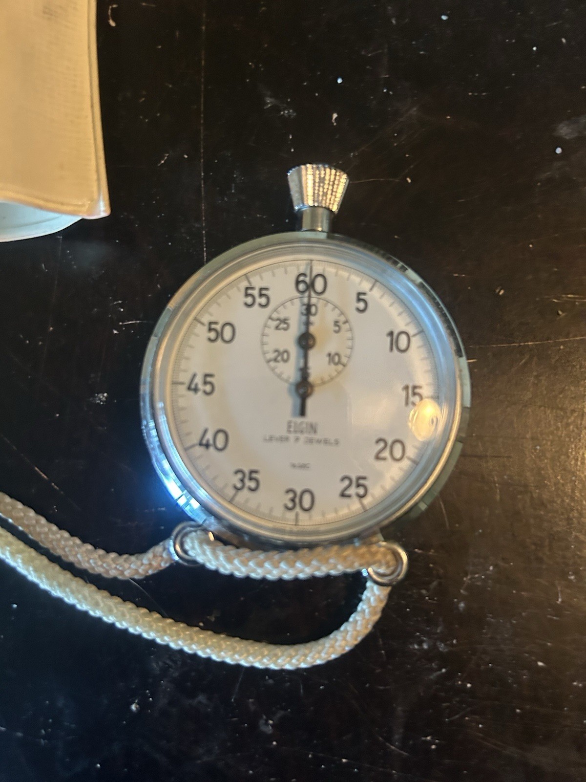 Elgin Stopwatch w/ Lanyard, Silver Case White Dial, Anti-Magnetic Waterproof