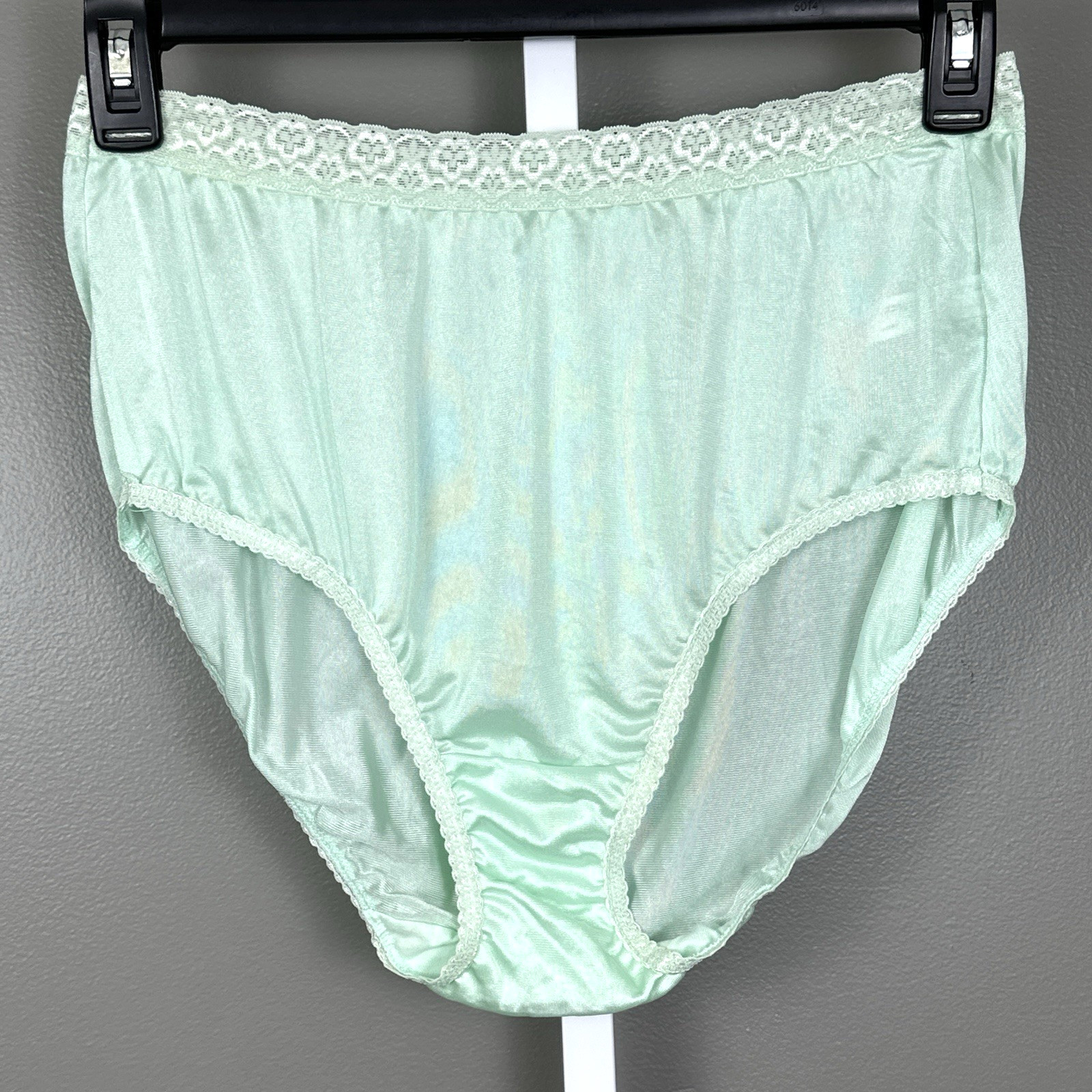 Vintage Fruit Of The Loom Nylon Panties 9 XXL Mint Green Semi-Sheer Lace Waist