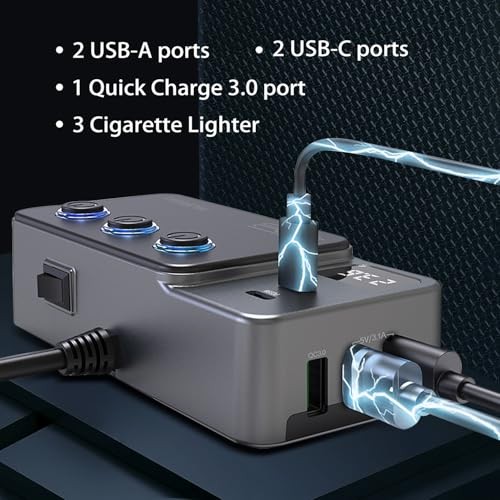 Cigarette Lighter Splitter Adapter, 120W 3 Socket 12V Car Heavy Duty Truck