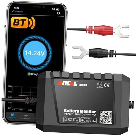 BM300 12V Battery Monitor, Bluetooth 4.0 Automotive Voltmeter with Black