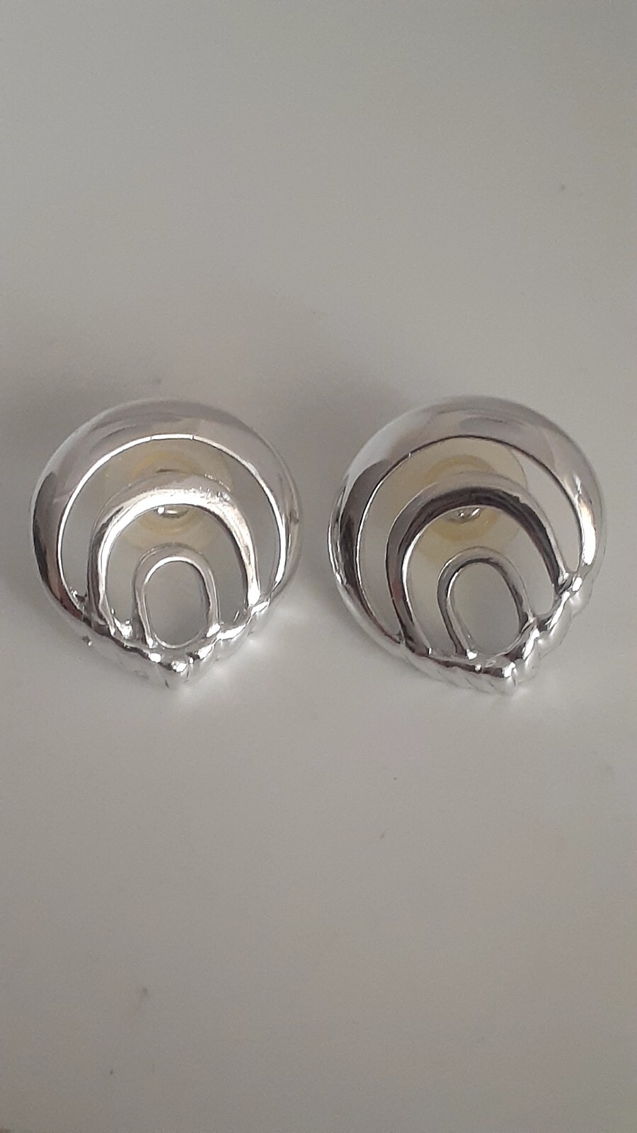 Vintage Open work Polished Silvertone Geometric style Earrings