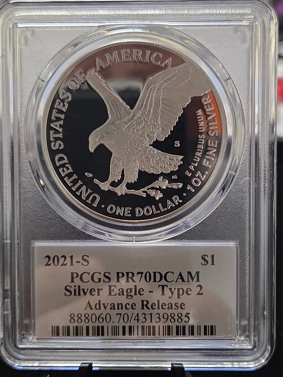 2021-S Silver Eagle T-2 PCGS PR70 AR Master Designer Signed Emily Damstra