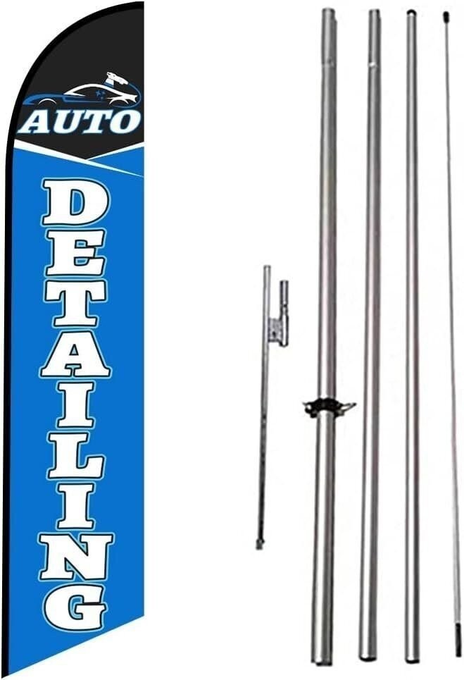 Auto Detailing Advertising Feather Banner Swooper Flag Kit with Flag Pole and...