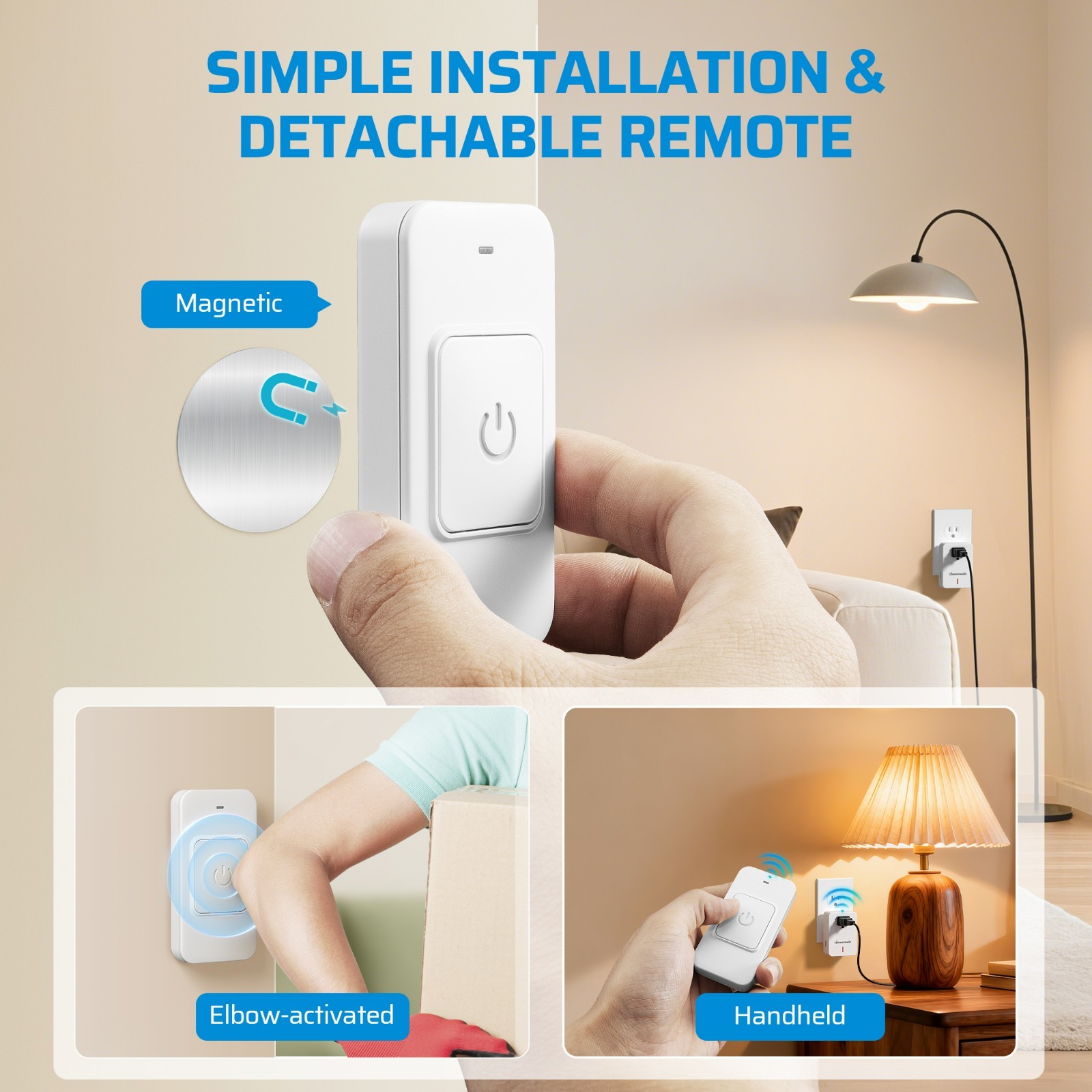 Magnetic Wireless Remote Control Outlet 100ft RF Range, No Programming Needed