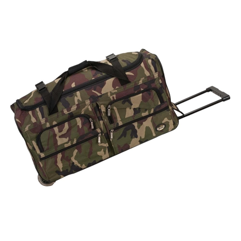 Rockland Rolling Duffle Bag 30"L Camo Green Polyester Wheeled U-Top Open Zipper