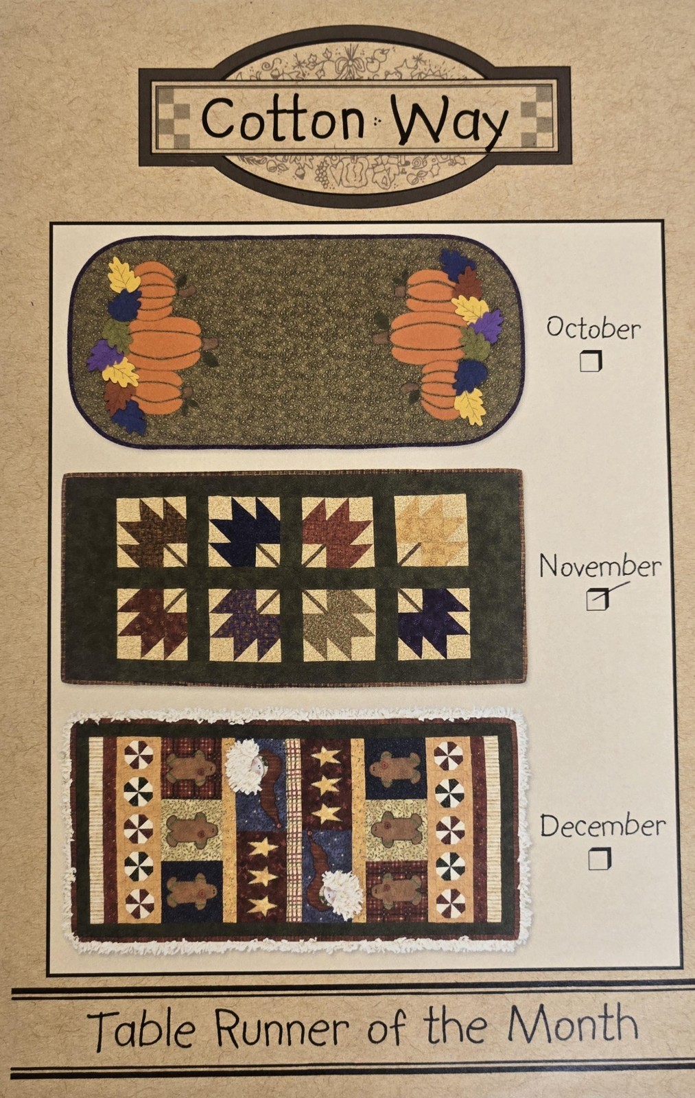 Cotton Way Table Runner of the Month PATTERN ~ NOVEMBER Leaves