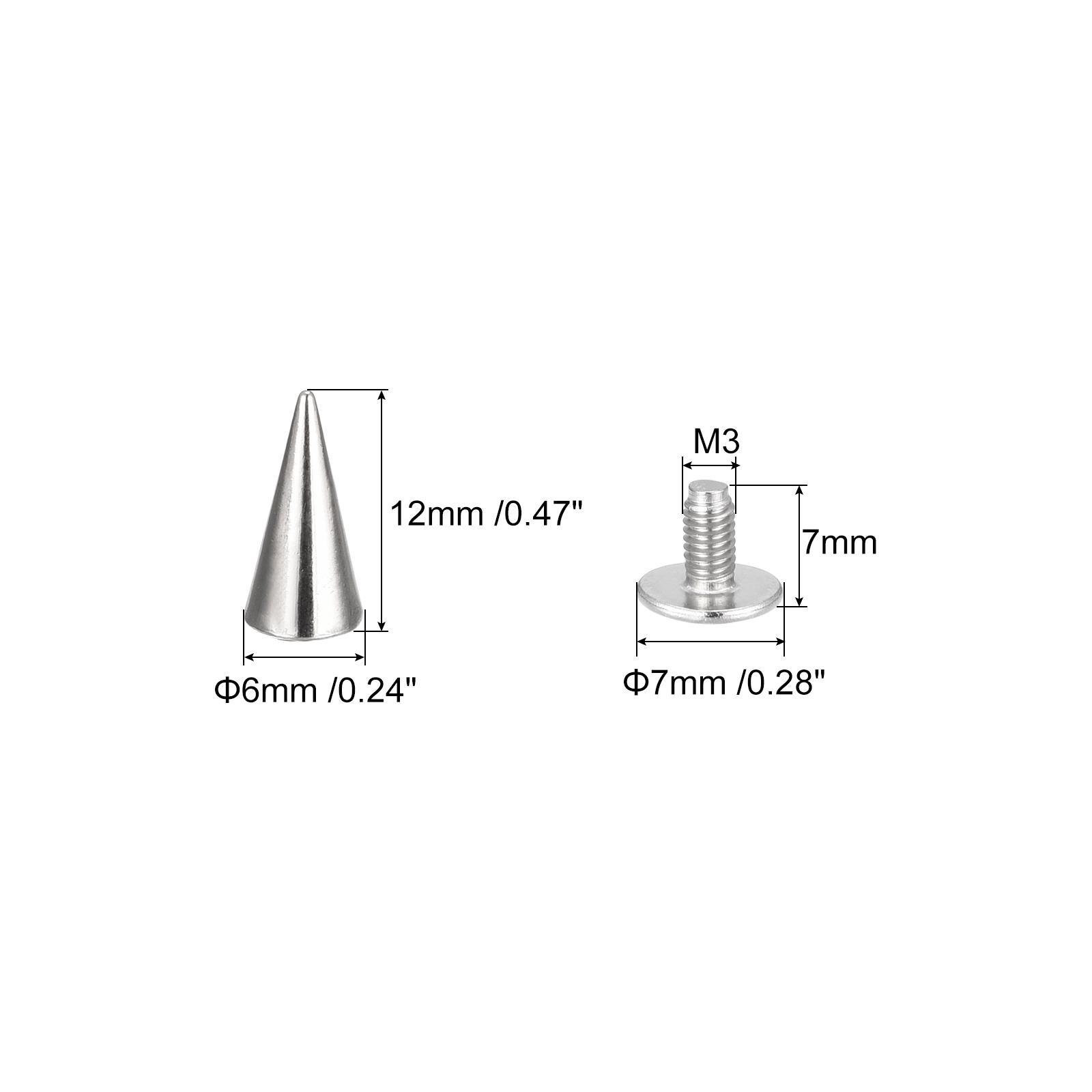 6x12mm Screw Back Rivets, 20 Set Solid Leather Studs Silver Tone
