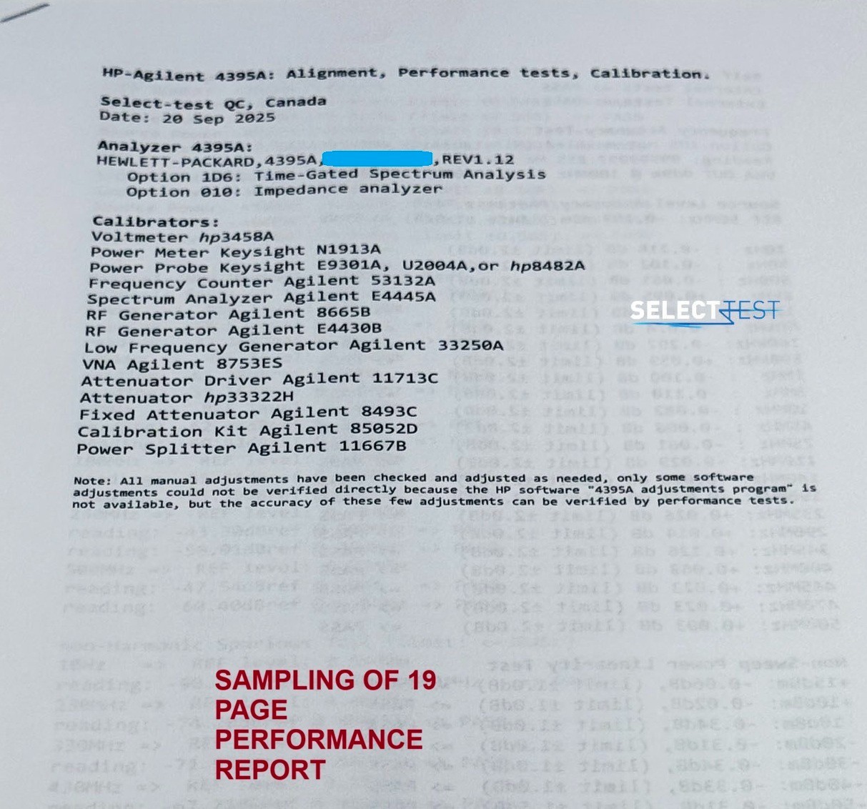 AGILENT (HP) 4395A SPECTRUM / NETWORK ANALYZER W/OPTIONS 1D6 & 010 (REF.: 609R)