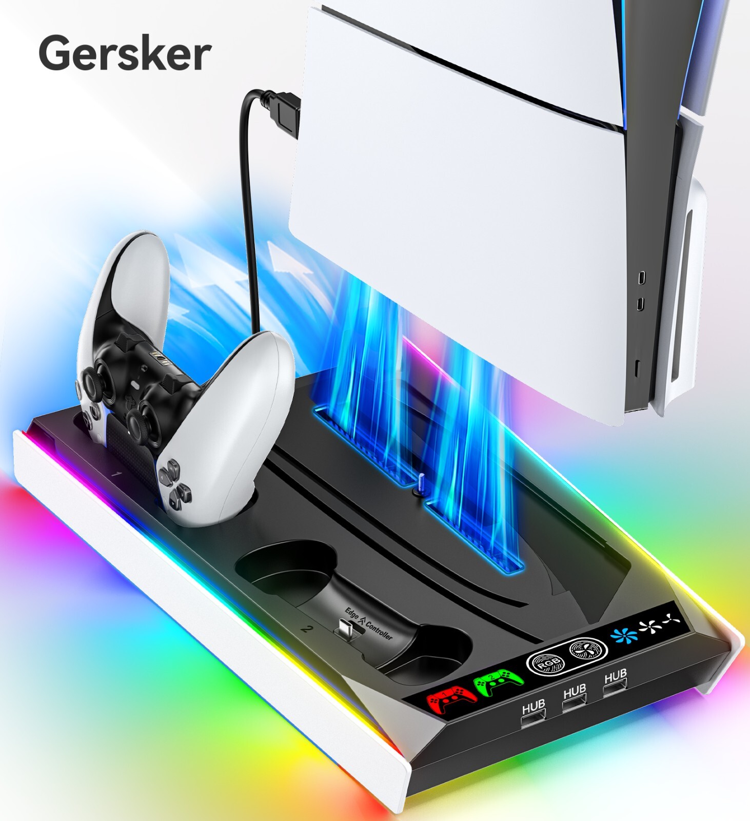 Gersker PS5/PS5 Slim Cooling Station with Auto Turbofan and Controller Charger