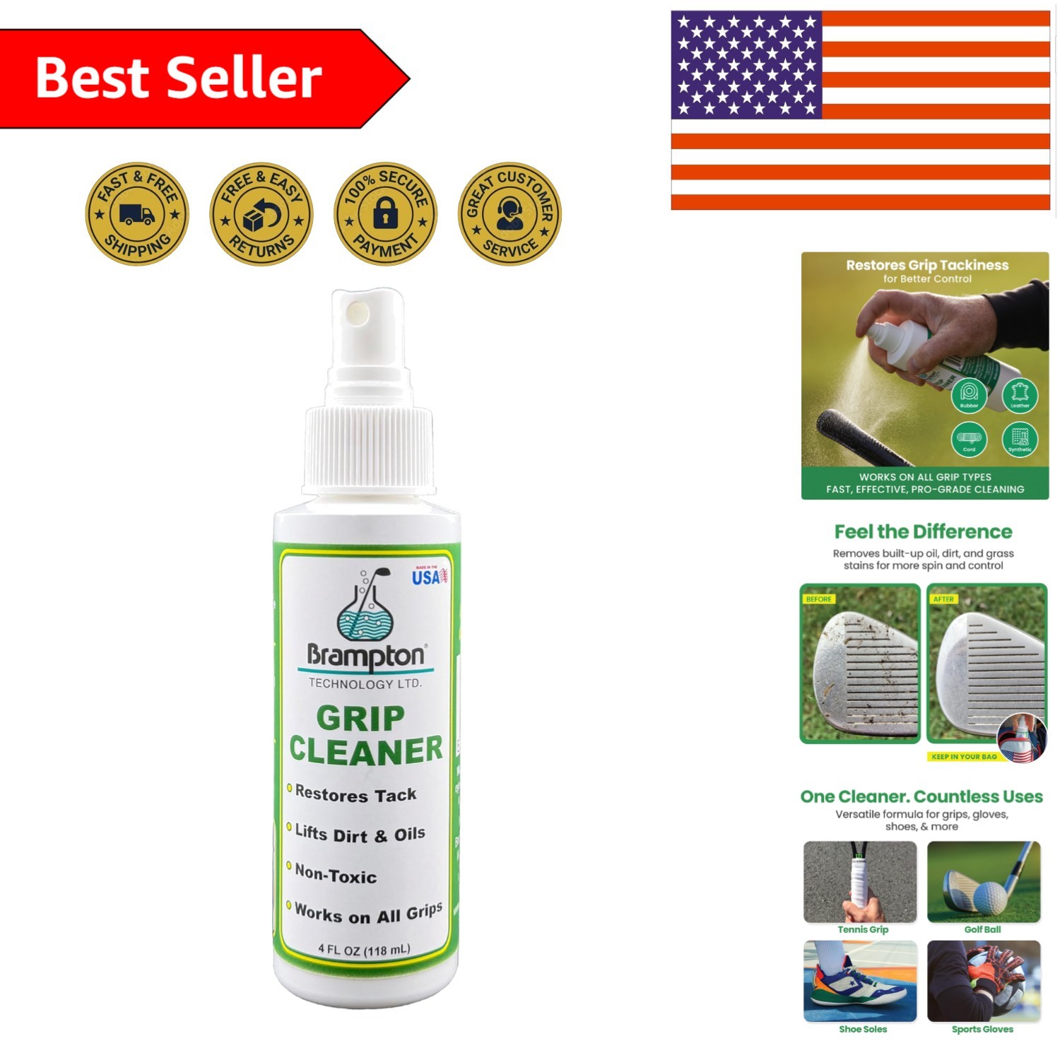 Brampton 4oz Grip Cleaner - Cleans Grooves & Restores Tackiness for All Sports