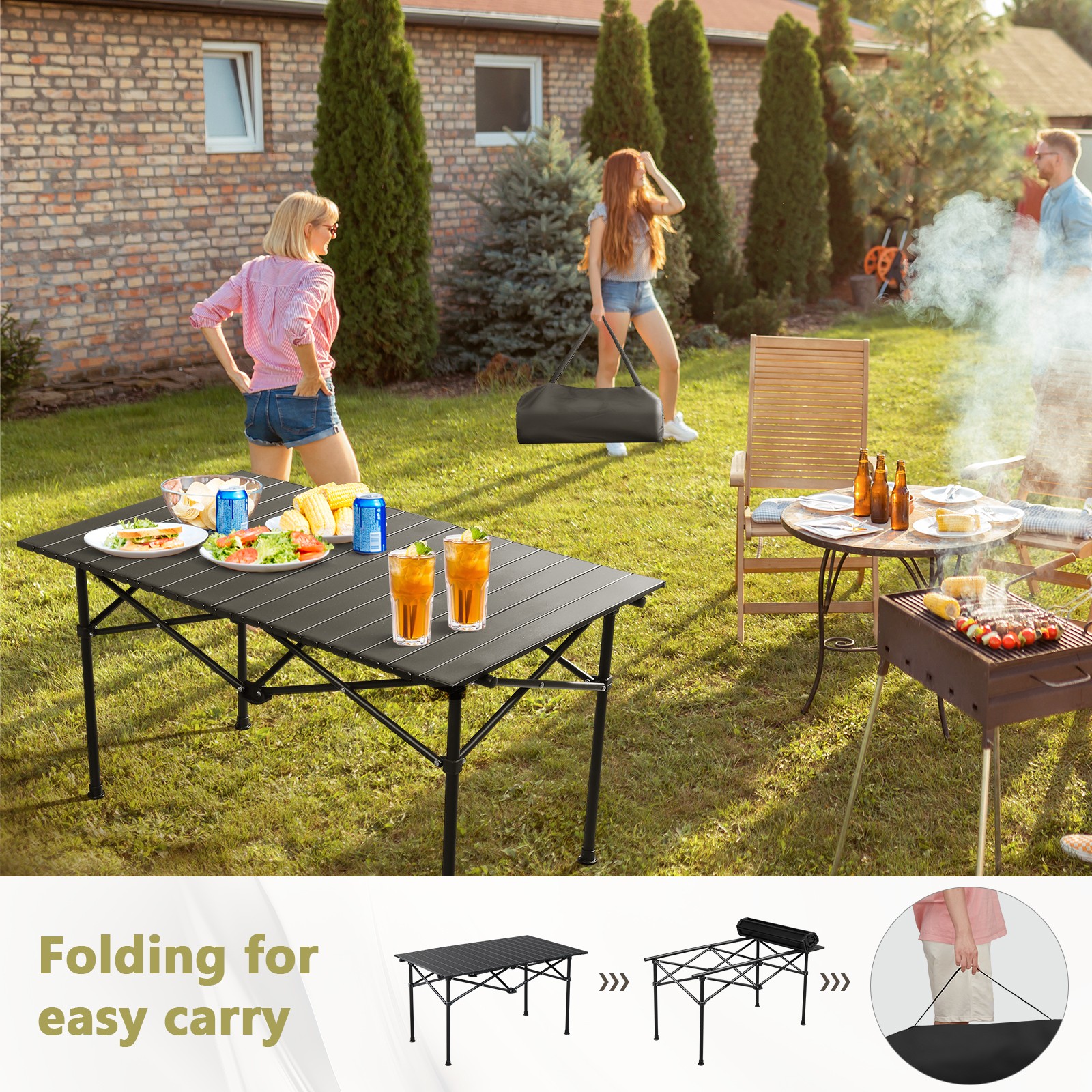 Portable Folding Camping Table,Table Outdoor Camp Table37x20 in, Black