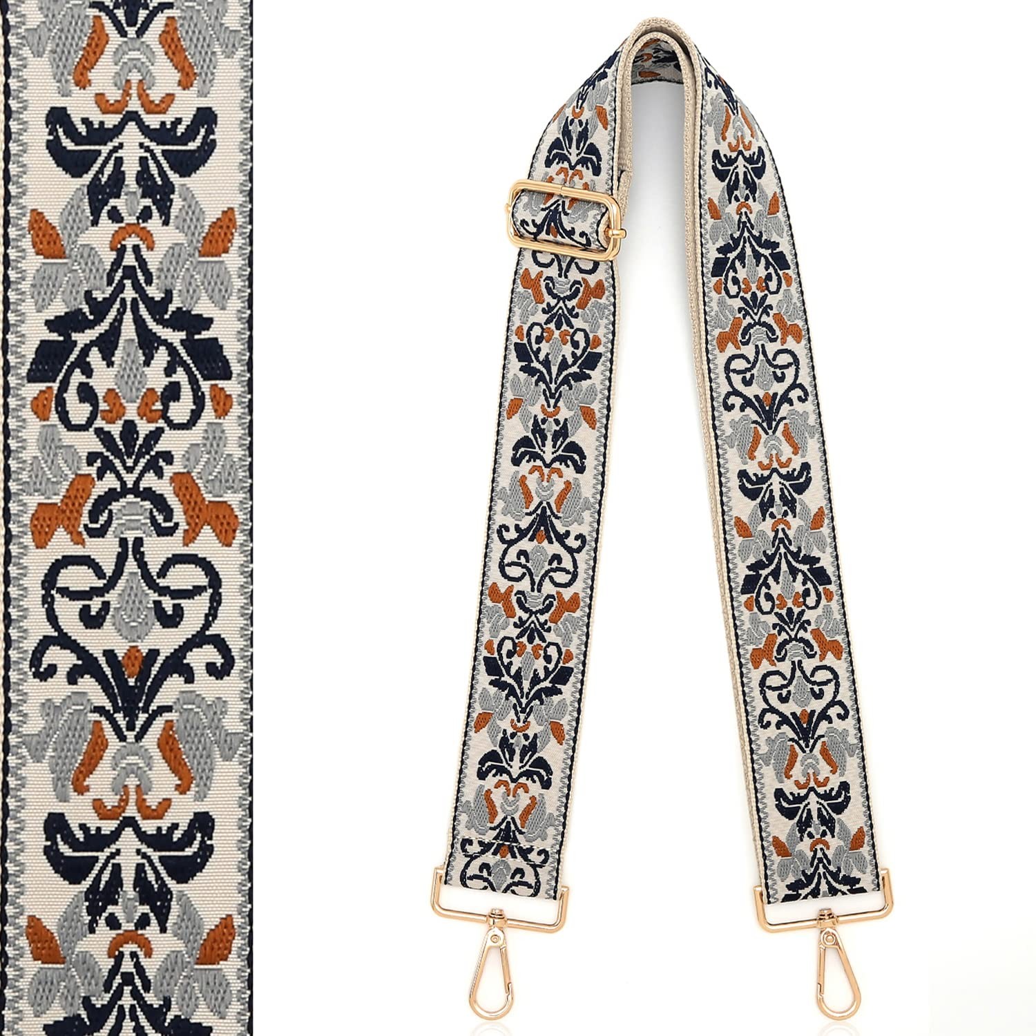 PAXMATE Purse Strap 1.97" Wide Wide: 2"(5cm), White Jacquard Floral