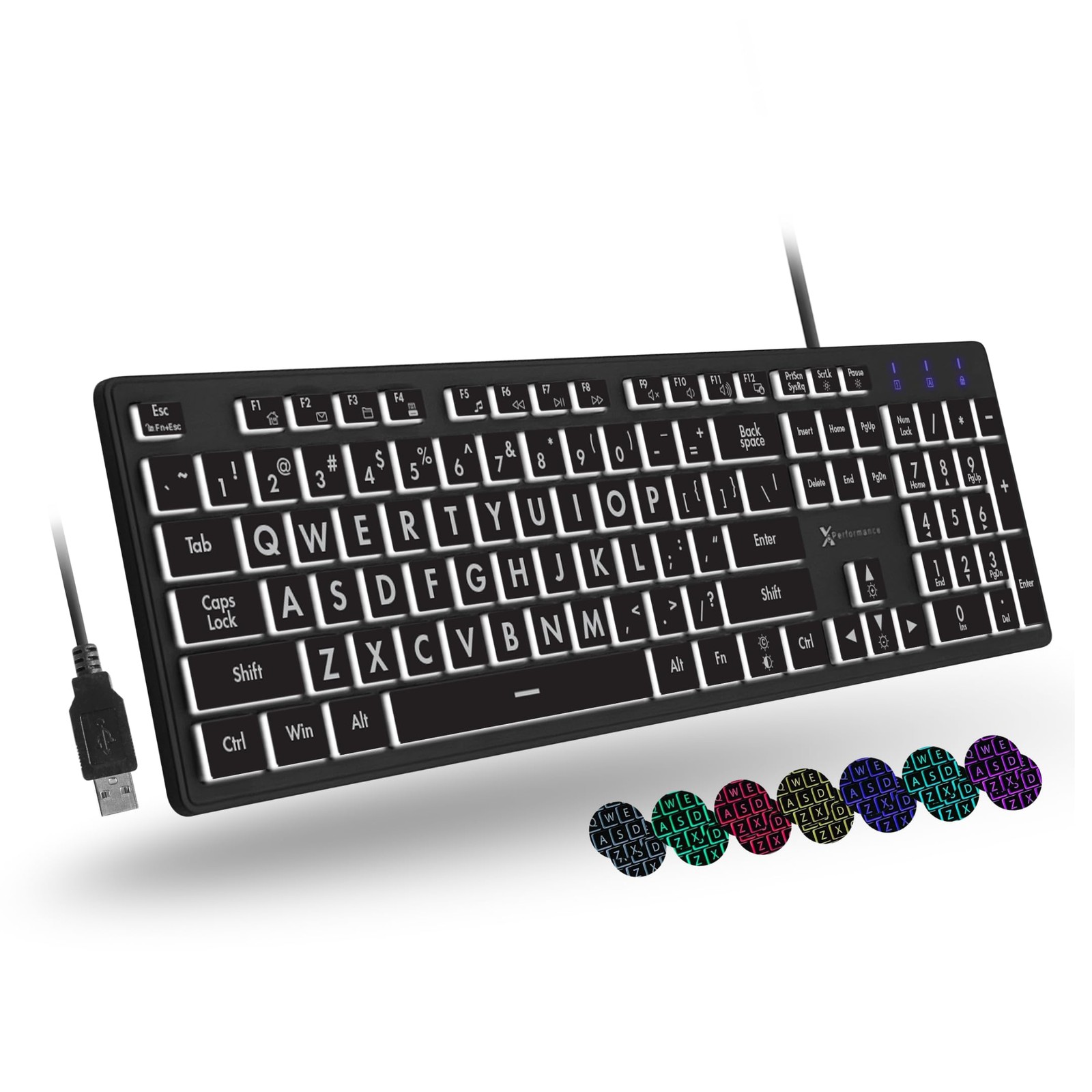 X9 Large Print Backlit Keyboard | Wired Light Up Computer Keyboard for PC Des...