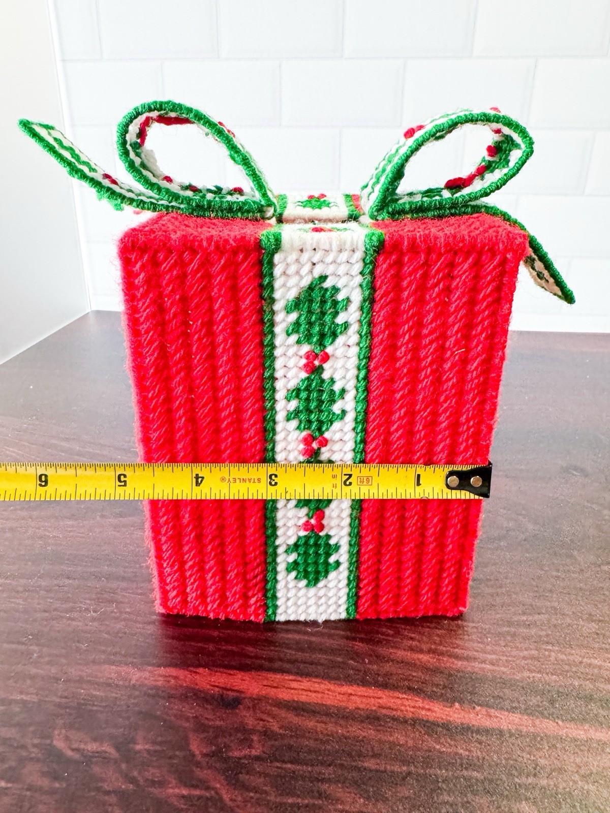 Completed Plastic Canvas Christmas Tissue Box Cover