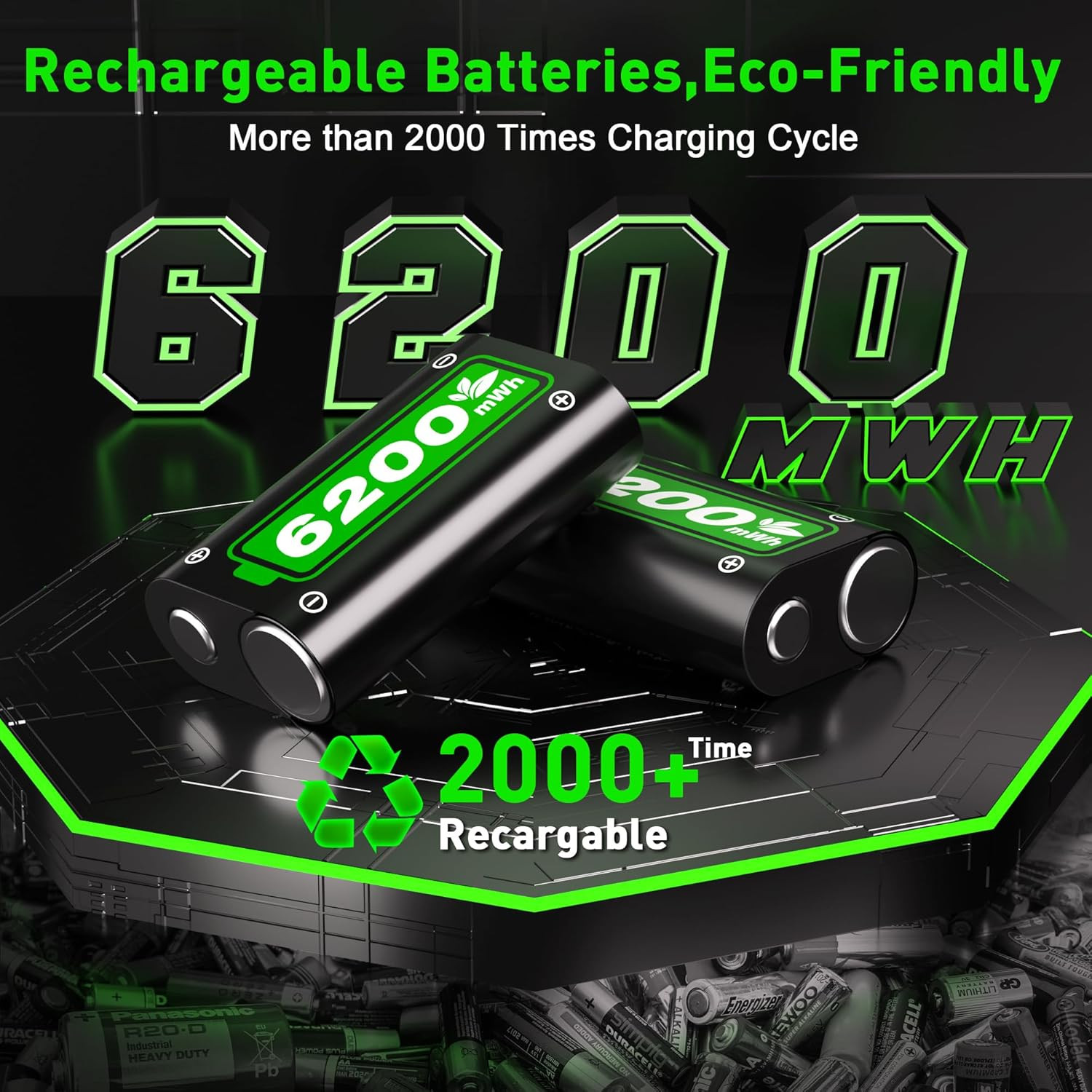 Ukor Fast Charging 2X6200Mwh Rechargeable Battery Packs with Charger for Xbox On
