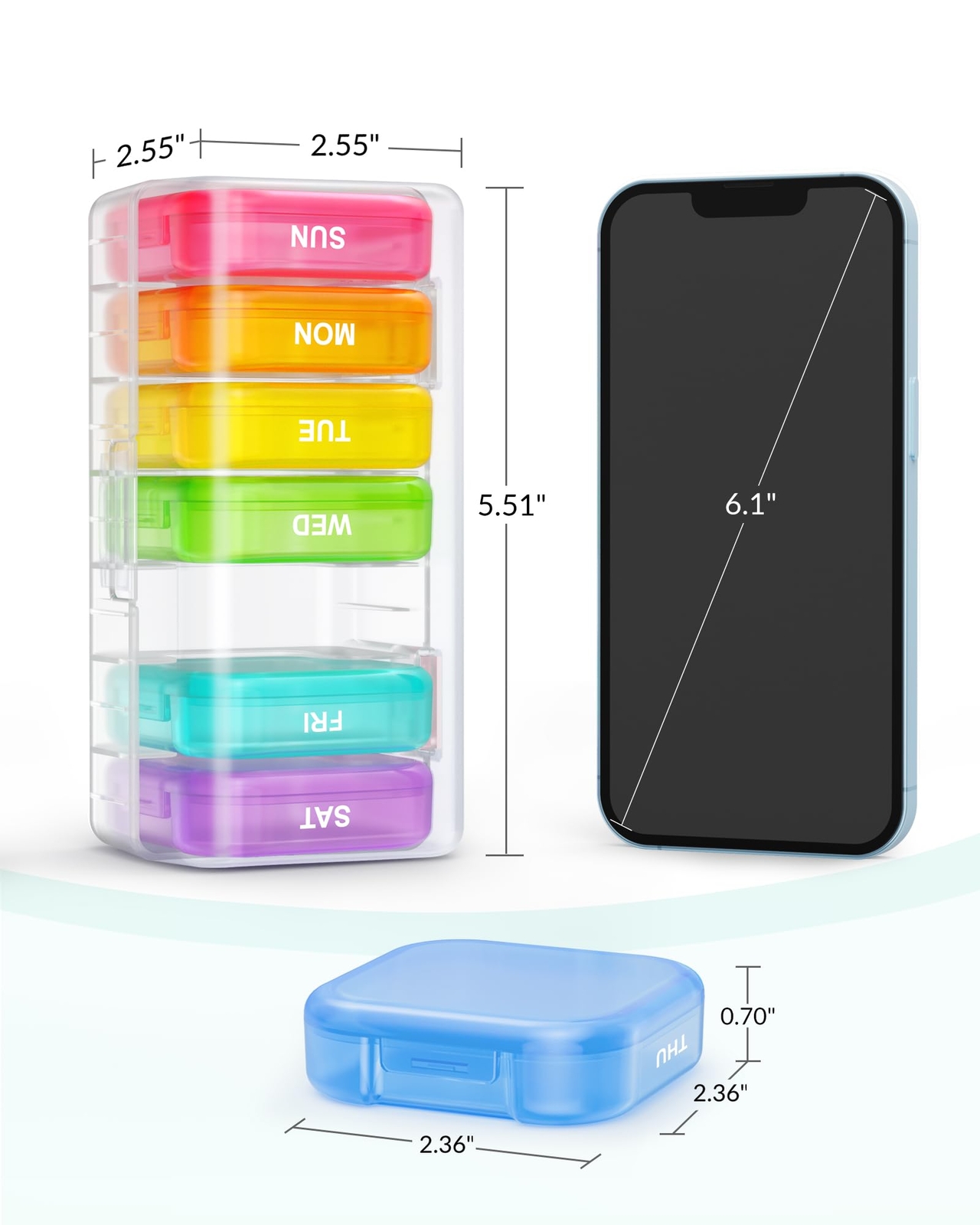 Large Weekly Pill Organizer, Portable Pill Box 7 Day with Double Protection