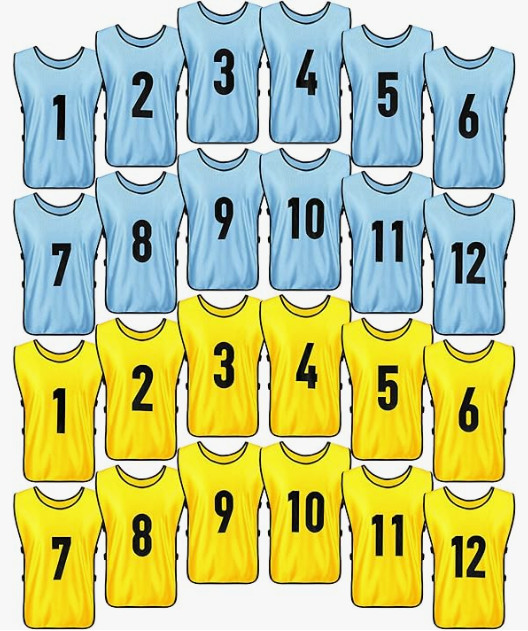 24 Pack Soccer Scrimmage Practice Vests Numbered Team with Belt for Adult & Kids