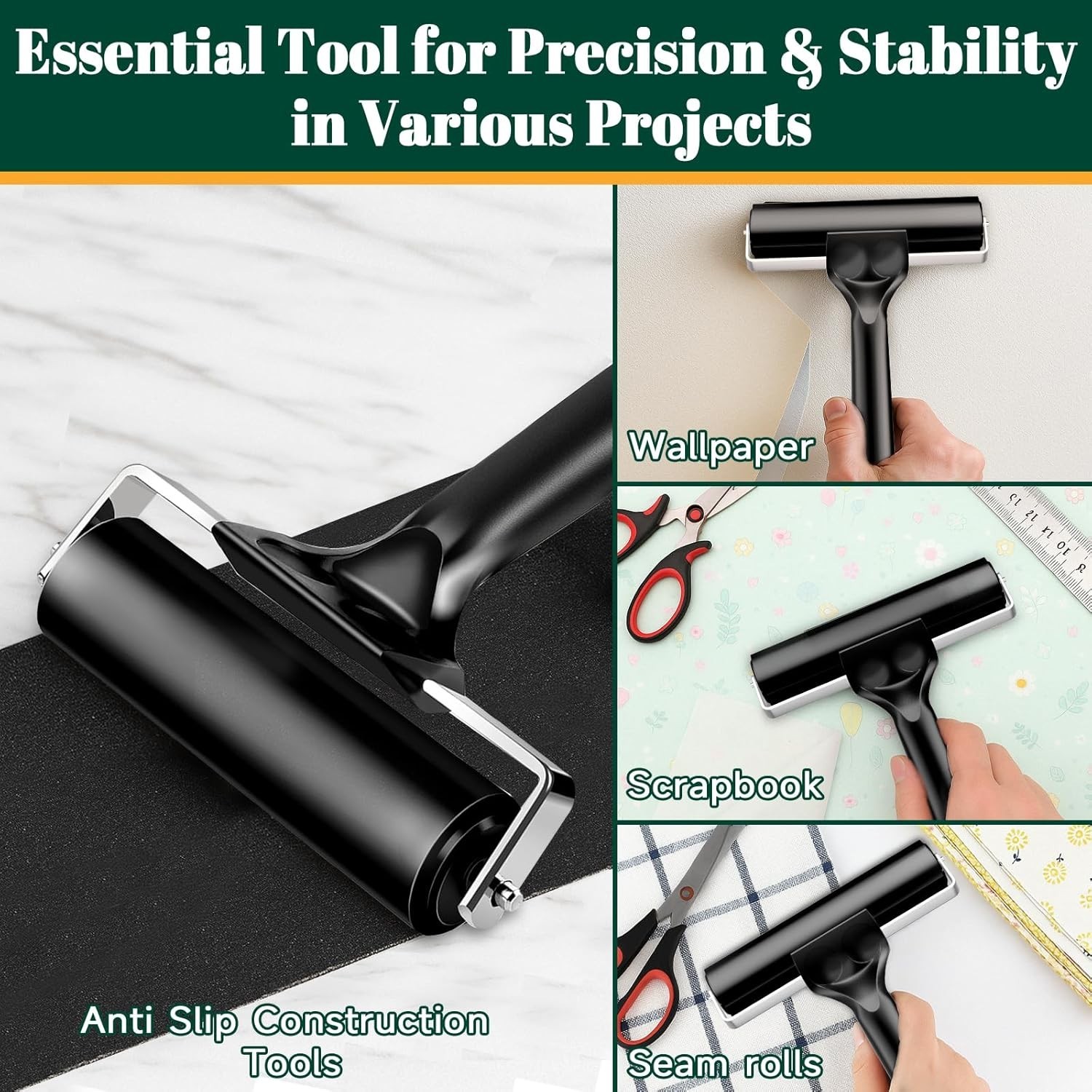 4 Inch Rubber Roller Brayer Rollers for Crafting, Hard Rubber Rollers for Pri...