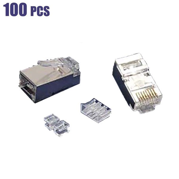 100x Cat6A RJ45 Network LAN Ethernet Shielded Plug Connector For Solid Wire Gold