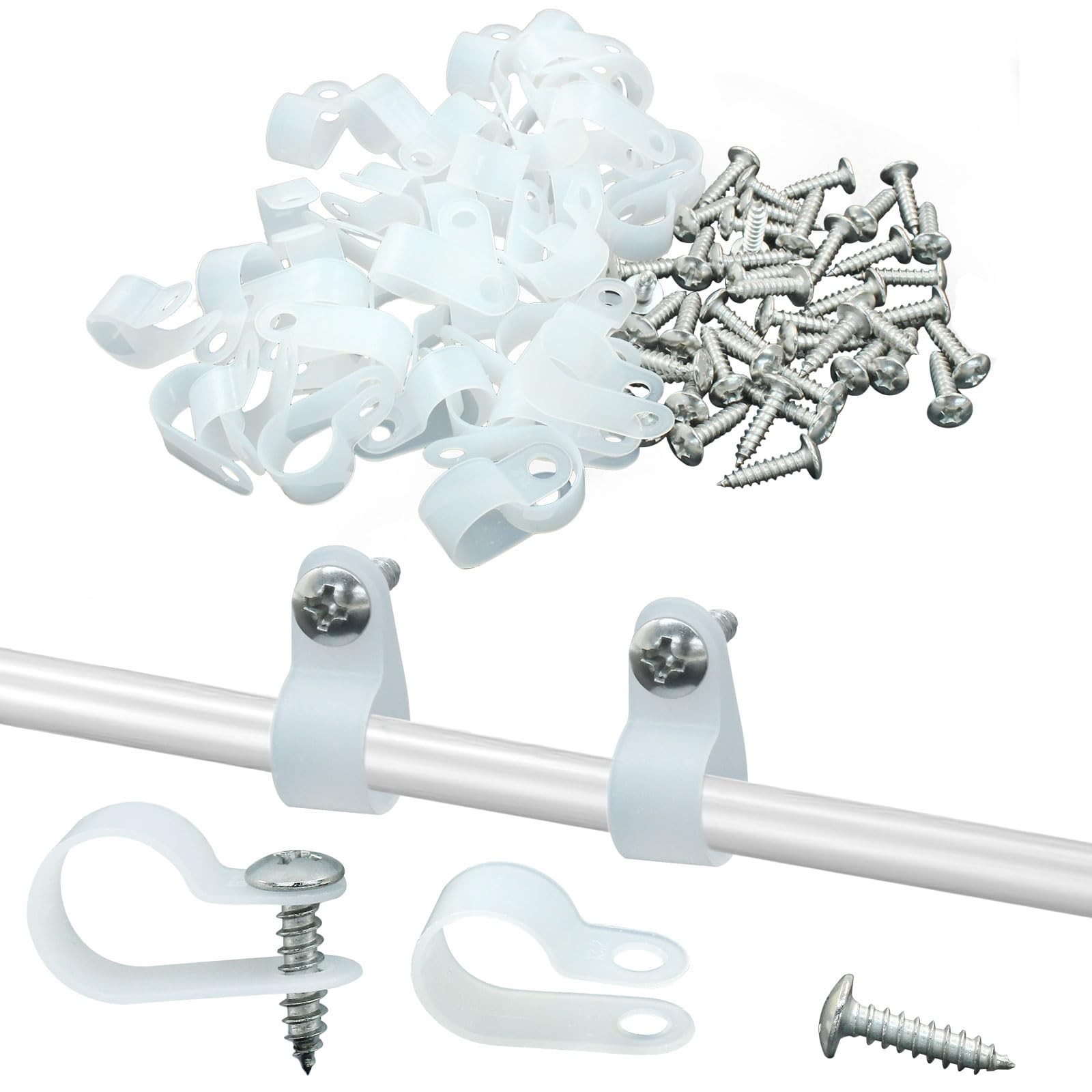 100 PCS 1/2 Inch Rope Light Clips Nylon RStyle Cable Wire Clamp Mounting