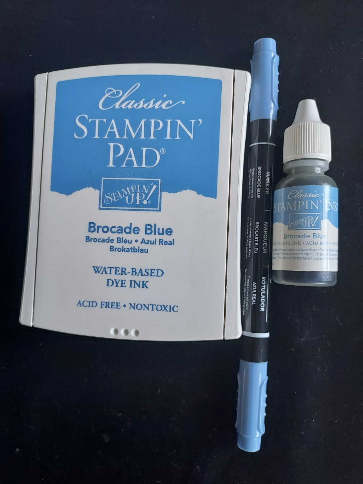 Stampin' Up! Classic BROCADE BLUE Ink Pad, Reinker & Marker-Retired/Used***