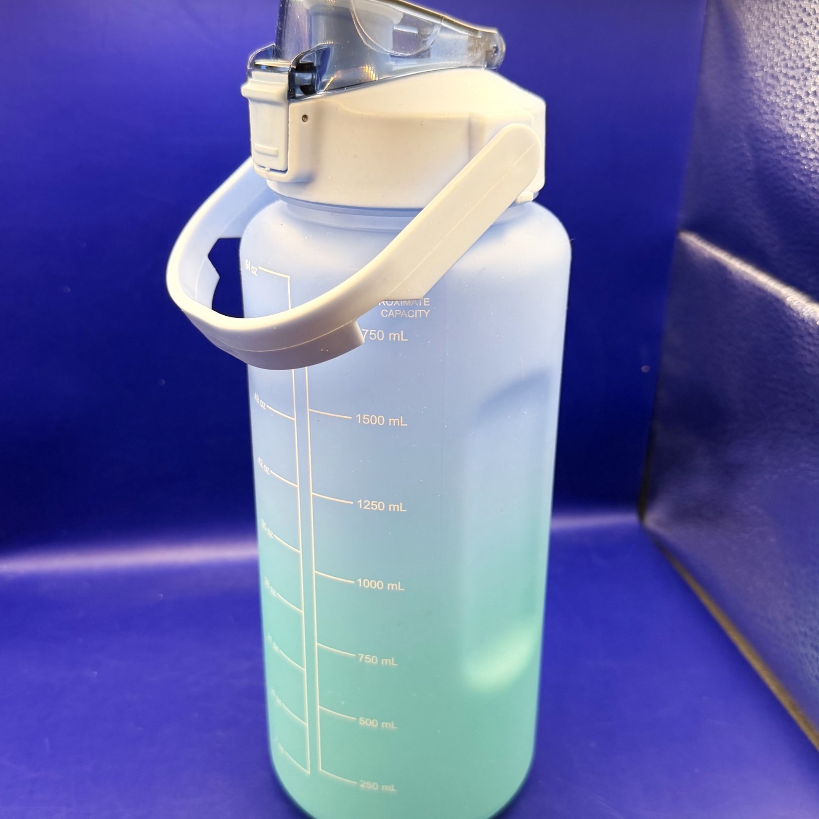 64 oz Half Gallon Motivational Water Bottle Time Marker Straw Frosted Blue Green
