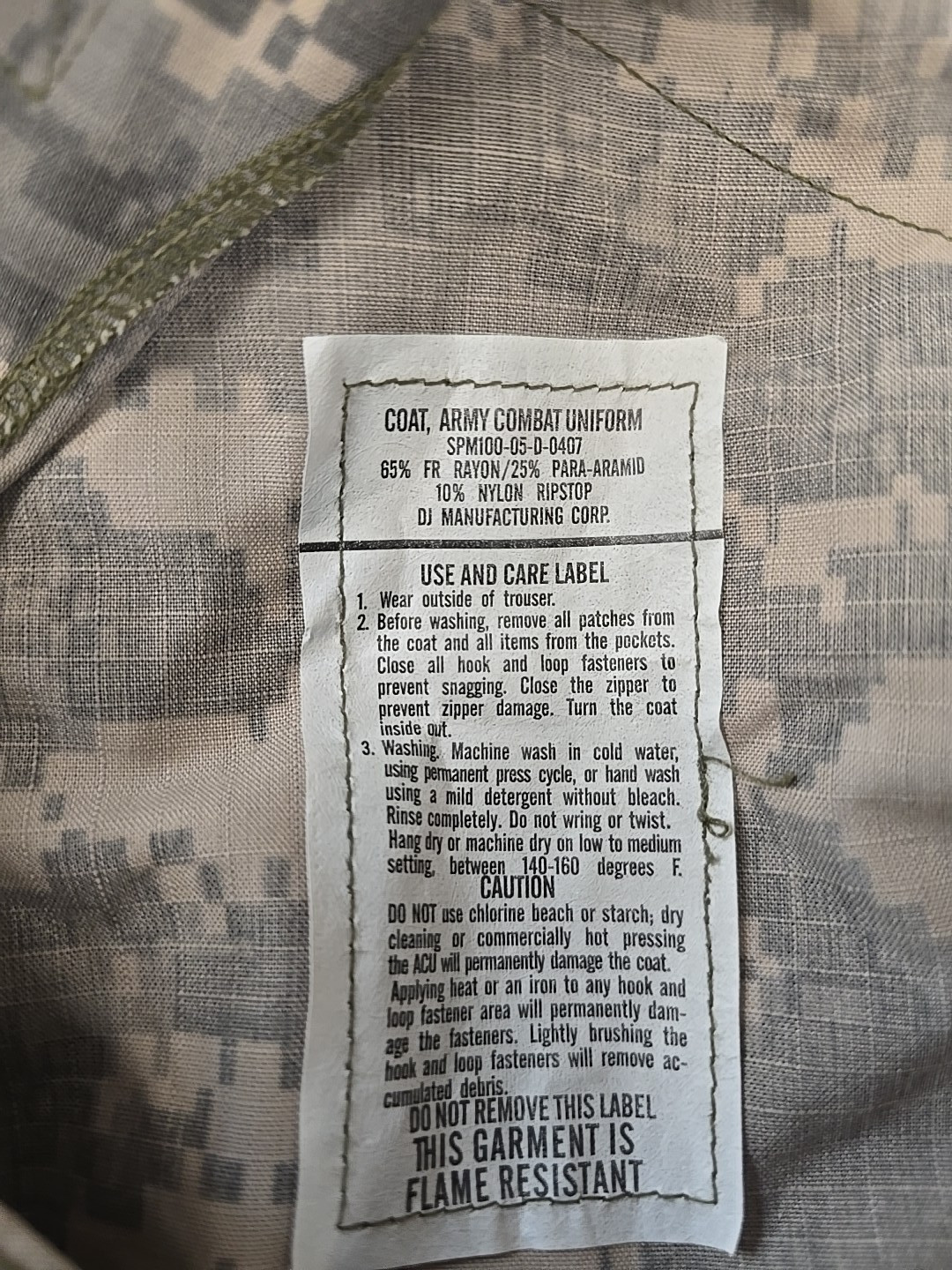USGI Army Combat Uniform ACU 65% Fire Resistant Medium Long