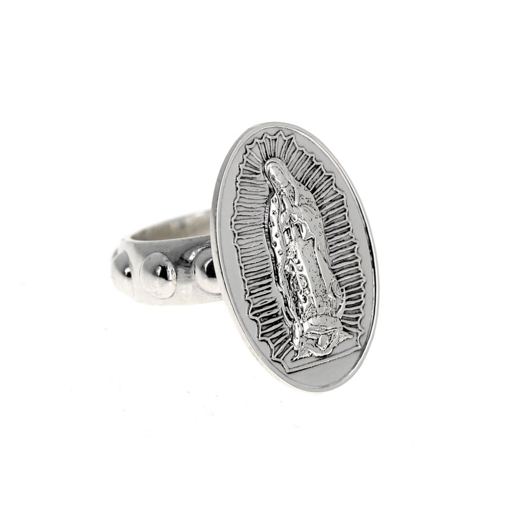 Our Lady of Guadalupe Beaded Band, Sterling Silver Ring, Artisan Handcrafted