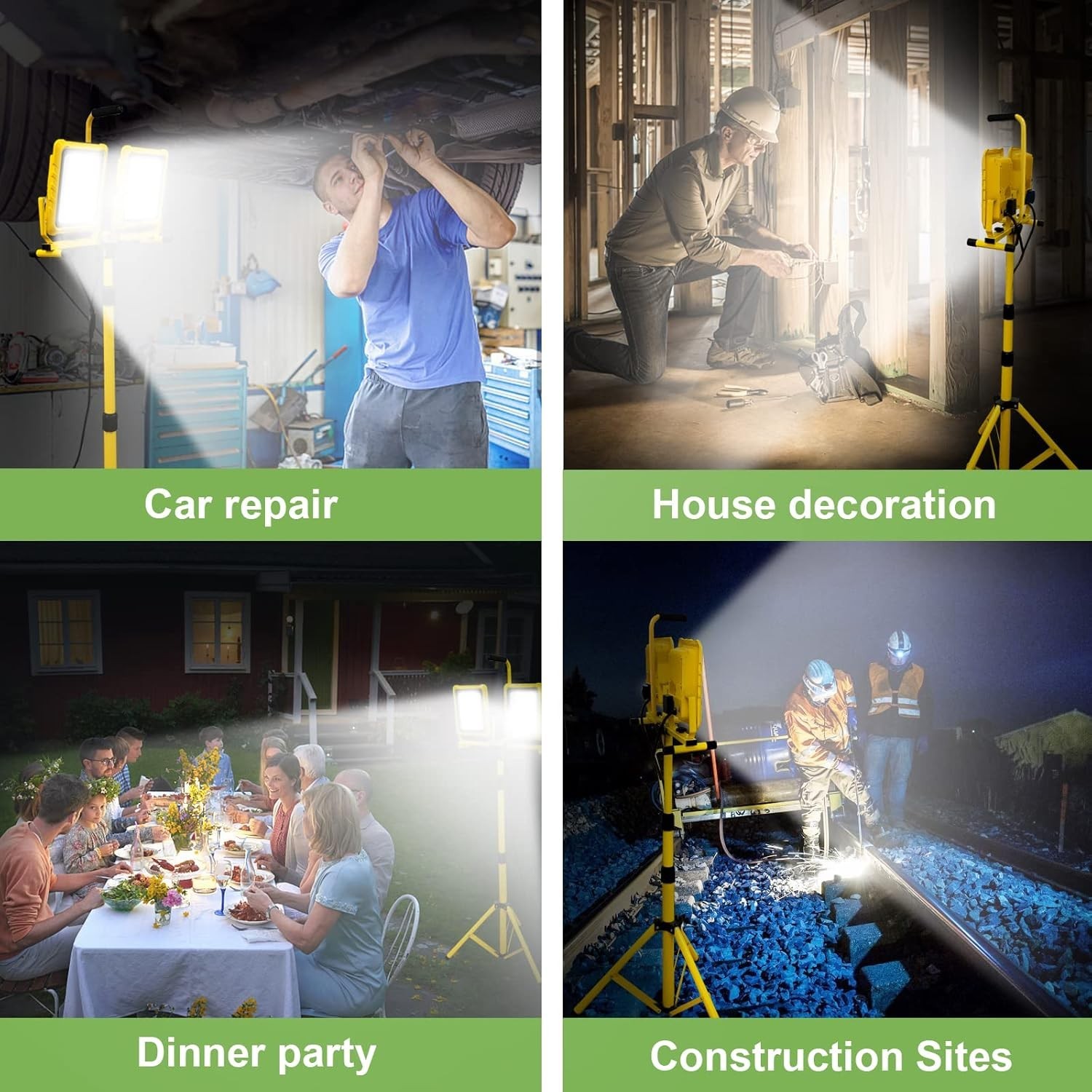 25000 Lumen Work Lights with Stand, Dual Head LED Work Light with USB & Socket,