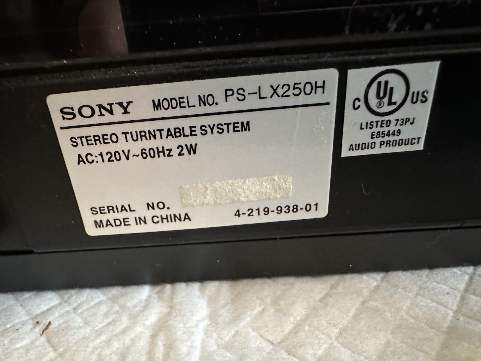 Sony Stereo Turntable System Model PS-LX250H