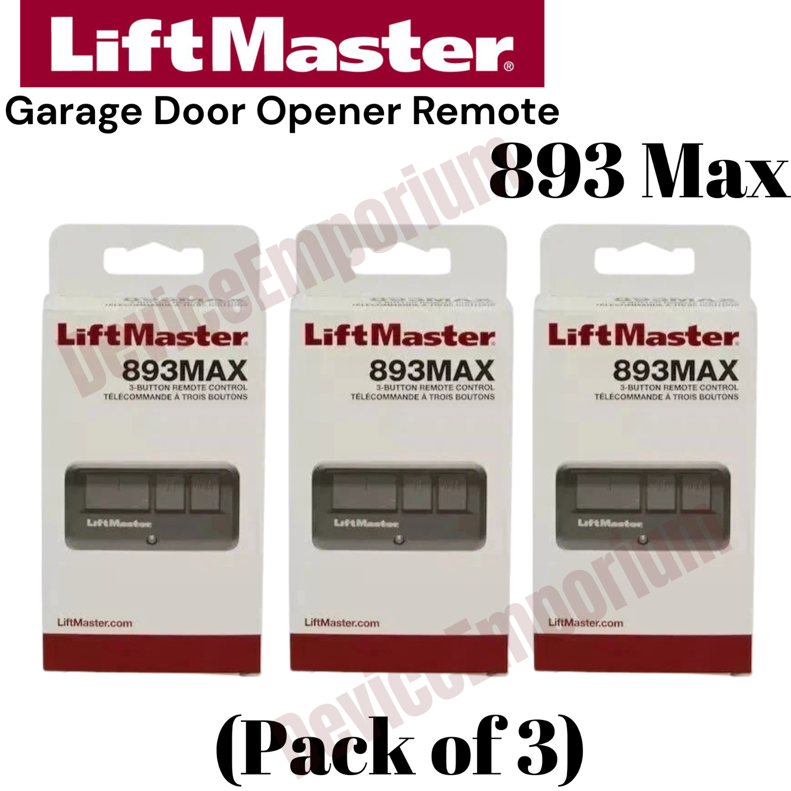 893MAX 3 Button Lift Master Visor Remote Control Garage Door Opener pack of 3