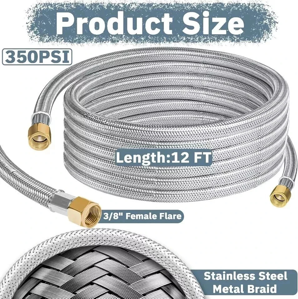 12FT Stainless High Pressure Braided Propane Hose Extension with Conversion Coup