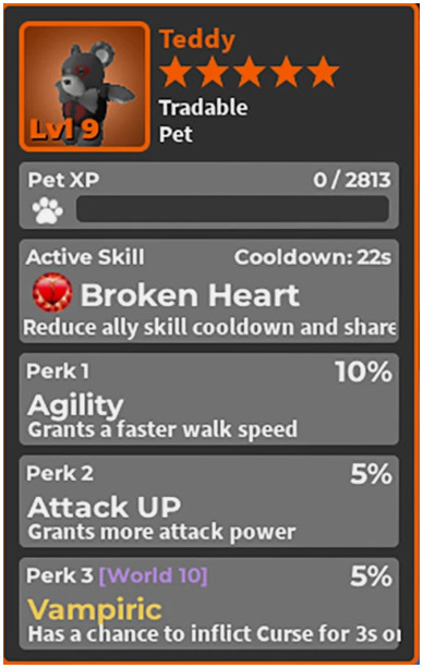 World Zero WZ - PET with PERFECT PERKS - TEDDY BEAR (BLACK)