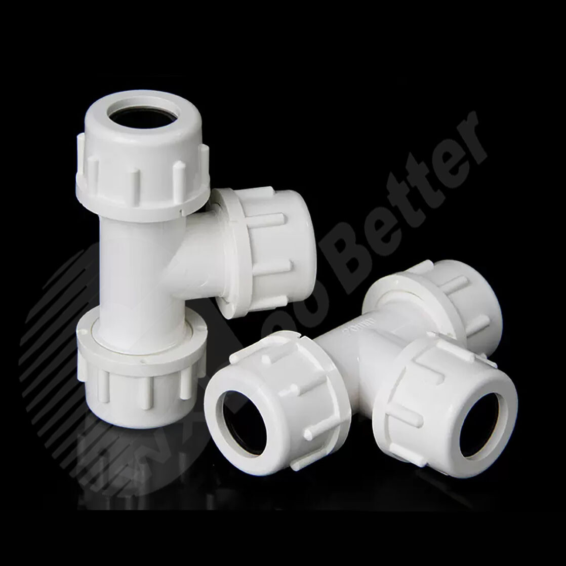 PVC Tee Connectors White Φ20mm Φ25mm~Φ50mm Fittings Union Connectors Lengthened