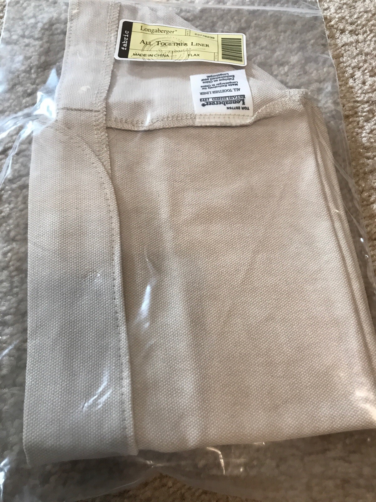 LONGABERGER ALL TOGETHER BASKET LINER FLAX - NEW
