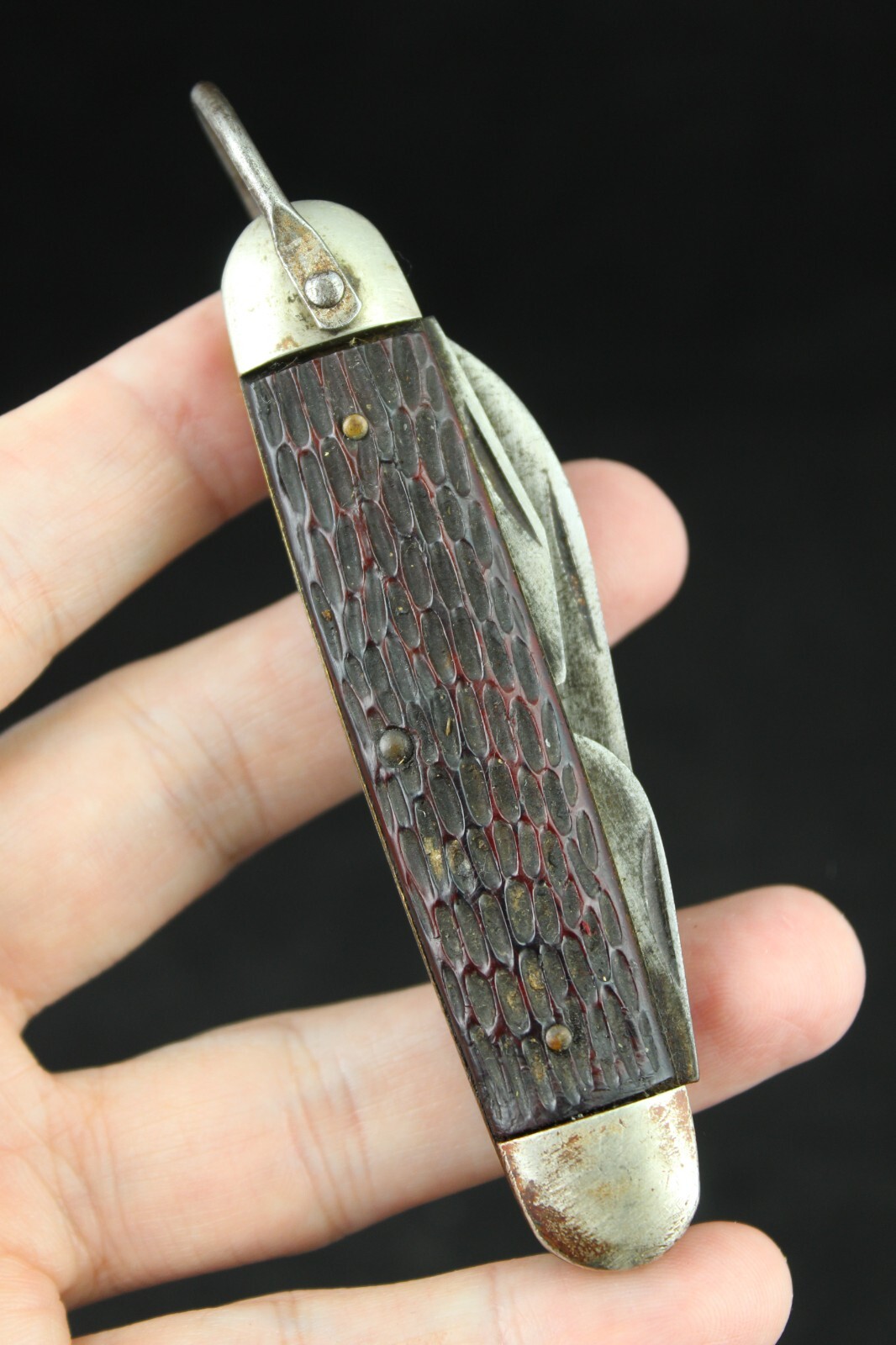 old Ulster camping knife vintage pocket jigged delrin 4 blade  ESTATE SALE